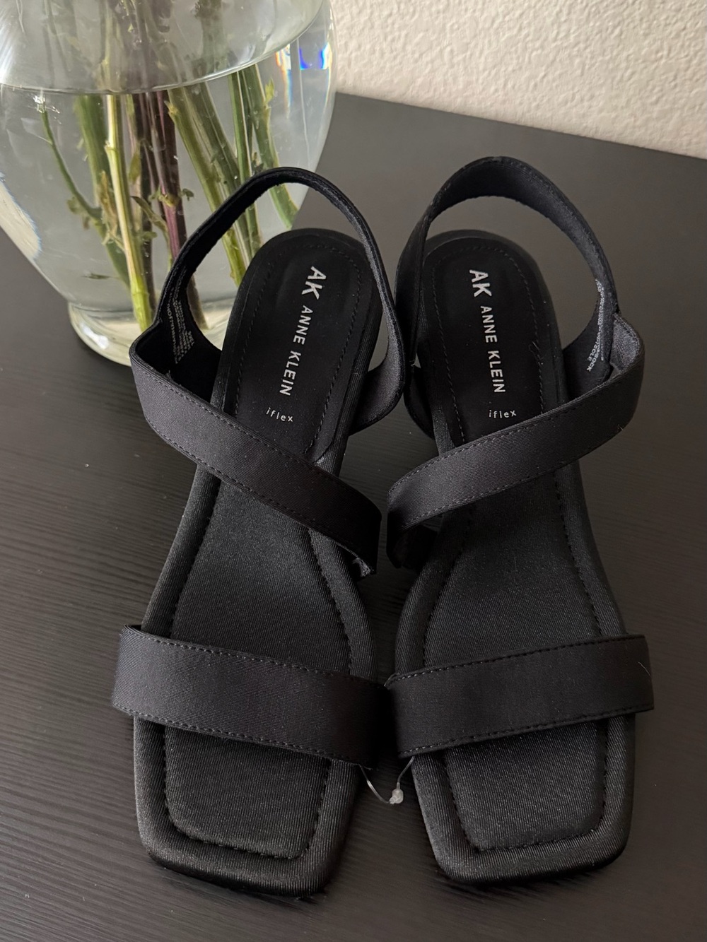 Anne Klein Black Strappy Square-Toe Slingback Sandals